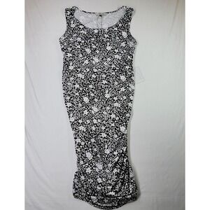 Angel Maternity T Shirt Dress Size Medium Black and White Floral Print NWT